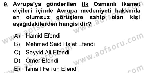 Osmanlı Diplomasisi Dersi 2018 - 2019 Yılı 3 Ders Sınav Soruları 9. Soru