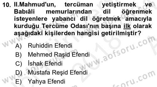 Osmanlı Diplomasisi Dersi Ara Sınavı Deneme Sınav Soruları 10. Soru