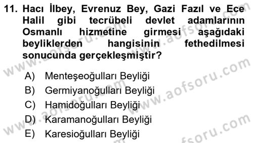 Osmanlı Diplomasisi Dersi Ara Sınavı Deneme Sınav Soruları 11. Soru