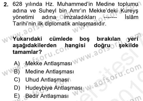 Osmanlı Diplomasisi Dersi Ara Sınavı Deneme Sınav Soruları 2. Soru