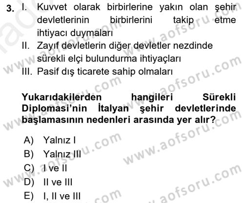 Osmanlı Diplomasisi Dersi Ara Sınavı Deneme Sınav Soruları 3. Soru