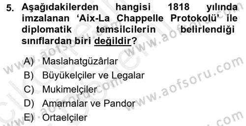 Osmanlı Diplomasisi Dersi Ara Sınavı Deneme Sınav Soruları 5. Soru