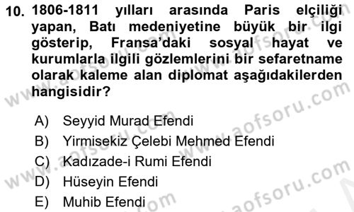 Osmanlı Diplomasisi Dersi 2018 - 2019 Yılı (Final) Dönem Sonu Sınav Soruları 10. Soru