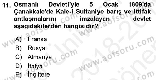 Osmanlı Diplomasisi Dersi 2018 - 2019 Yılı (Final) Dönem Sonu Sınav Soruları 11. Soru