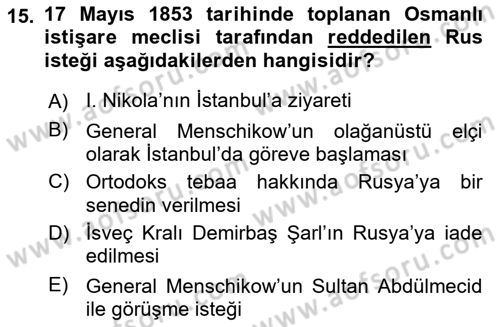 Osmanlı Diplomasisi Dersi 2018 - 2019 Yılı (Final) Dönem Sonu Sınav Soruları 15. Soru