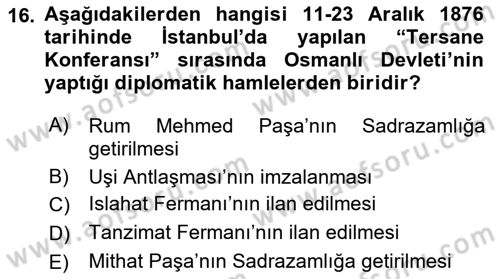 Osmanlı Diplomasisi Dersi 2018 - 2019 Yılı (Final) Dönem Sonu Sınav Soruları 16. Soru