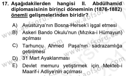 Osmanlı Diplomasisi Dersi 2018 - 2019 Yılı (Final) Dönem Sonu Sınav Soruları 17. Soru