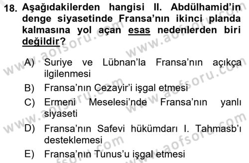 Osmanlı Diplomasisi Dersi 2018 - 2019 Yılı (Final) Dönem Sonu Sınav Soruları 18. Soru