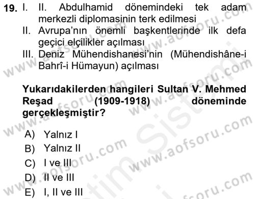 Osmanlı Diplomasisi Dersi 2018 - 2019 Yılı (Final) Dönem Sonu Sınav Soruları 19. Soru