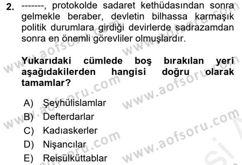 Osmanlı Diplomasisi Dersi 2018 - 2019 Yılı (Final) Dönem Sonu Sınav Soruları 2. Soru