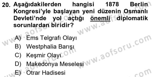 Osmanlı Diplomasisi Dersi 2018 - 2019 Yılı (Final) Dönem Sonu Sınav Soruları 20. Soru
