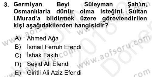 Osmanlı Diplomasisi Dersi 2018 - 2019 Yılı (Final) Dönem Sonu Sınav Soruları 3. Soru