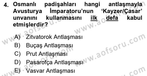 Osmanlı Diplomasisi Dersi 2018 - 2019 Yılı (Final) Dönem Sonu Sınav Soruları 4. Soru