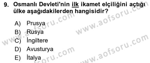 Osmanlı Diplomasisi Dersi 2018 - 2019 Yılı (Final) Dönem Sonu Sınav Soruları 9. Soru