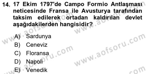 Osmanlı Diplomasisi Dersi 2018 - 2019 Yılı Yaz Okulu Sınav Soruları 14. Soru