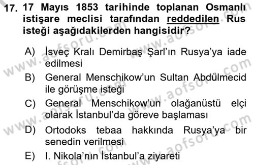 Osmanlı Diplomasisi Dersi 2018 - 2019 Yılı Yaz Okulu Sınav Soruları 17. Soru