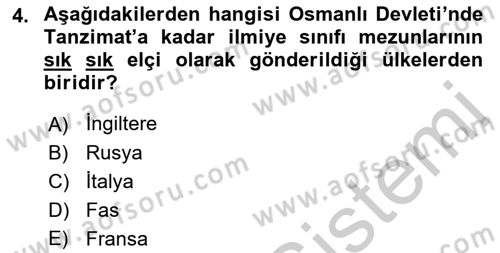 Osmanlı Diplomasisi Dersi 2018 - 2019 Yılı Yaz Okulu Sınav Soruları 4. Soru