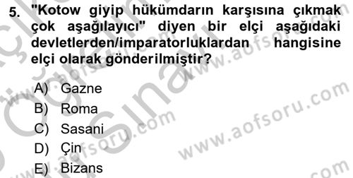 Osmanlı Diplomasisi Dersi 2018 - 2019 Yılı Yaz Okulu Sınav Soruları 5. Soru