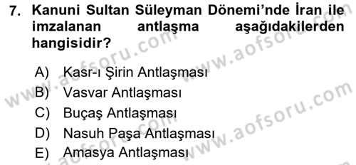 Osmanlı Diplomasisi Dersi 2018 - 2019 Yılı Yaz Okulu Sınav Soruları 7. Soru