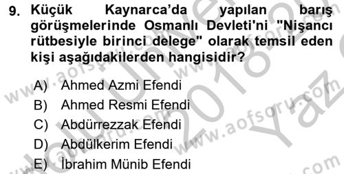 Osmanlı Diplomasisi Dersi 2018 - 2019 Yılı Yaz Okulu Sınav Soruları 9. Soru