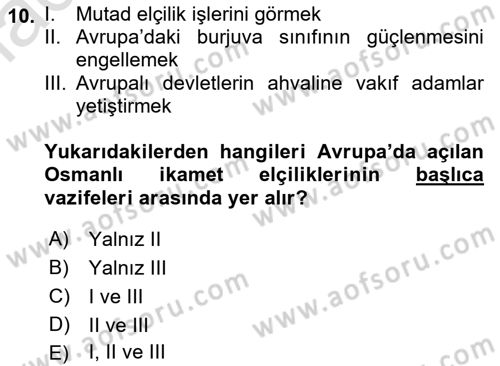 Osmanlı Diplomasisi Dersi 2019 - 2020 Yılı (Final) Dönem Sonu Sınav Soruları 10. Soru