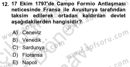 Osmanlı Diplomasisi Dersi 2019 - 2020 Yılı (Final) Dönem Sonu Sınav Soruları 12. Soru