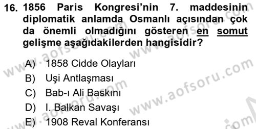 Osmanlı Diplomasisi Dersi 2019 - 2020 Yılı (Final) Dönem Sonu Sınav Soruları 16. Soru