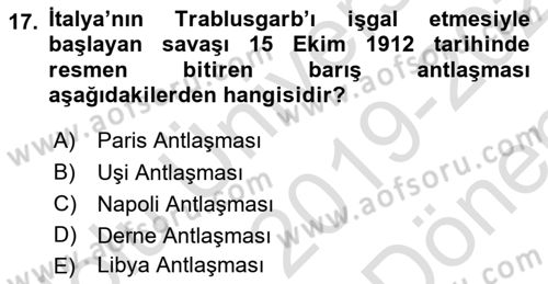 Osmanlı Diplomasisi Dersi 2019 - 2020 Yılı (Final) Dönem Sonu Sınav Soruları 17. Soru