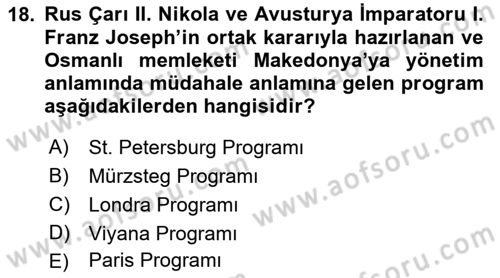Osmanlı Diplomasisi Dersi 2019 - 2020 Yılı (Final) Dönem Sonu Sınav Soruları 18. Soru