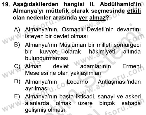 Osmanlı Diplomasisi Dersi 2019 - 2020 Yılı (Final) Dönem Sonu Sınav Soruları 19. Soru