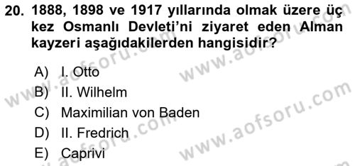 Osmanlı Diplomasisi Dersi 2019 - 2020 Yılı (Final) Dönem Sonu Sınav Soruları 20. Soru