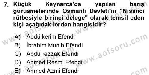 Osmanlı Diplomasisi Dersi 2019 - 2020 Yılı (Final) Dönem Sonu Sınav Soruları 7. Soru