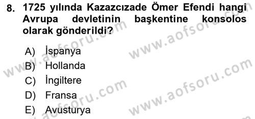 Osmanlı Diplomasisi Dersi 2019 - 2020 Yılı (Final) Dönem Sonu Sınav Soruları 8. Soru