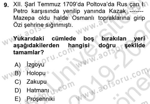 Osmanlı Diplomasisi Dersi 2019 - 2020 Yılı (Final) Dönem Sonu Sınav Soruları 9. Soru
