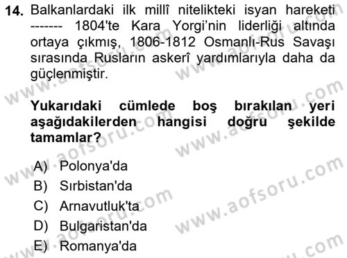 Osmanlı Diplomasisi Dersi 2020 - 2021 Yılı Yaz Okulu Sınav Soruları 14. Soru