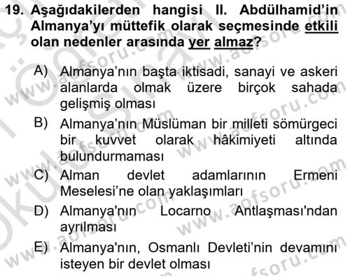 Osmanlı Diplomasisi Dersi 2020 - 2021 Yılı Yaz Okulu Sınav Soruları 19. Soru