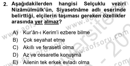 Osmanlı Diplomasisi Dersi 2020 - 2021 Yılı Yaz Okulu Sınav Soruları 2. Soru