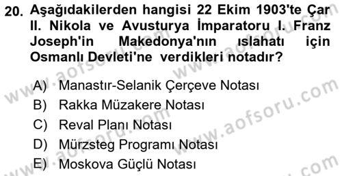 Osmanlı Diplomasisi Dersi 2020 - 2021 Yılı Yaz Okulu Sınav Soruları 20. Soru