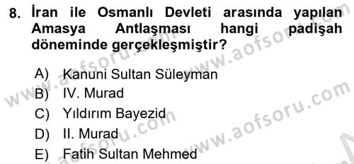 Osmanlı Diplomasisi Dersi 2020 - 2021 Yılı Yaz Okulu Sınav Soruları 8. Soru