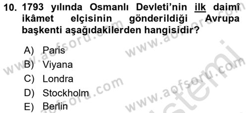 Osmanlı Diplomasisi Dersi Ara Sınavı Deneme Sınav Soruları 10. Soru