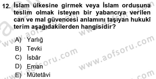 Osmanlı Diplomasisi Dersi Ara Sınavı Deneme Sınav Soruları 12. Soru