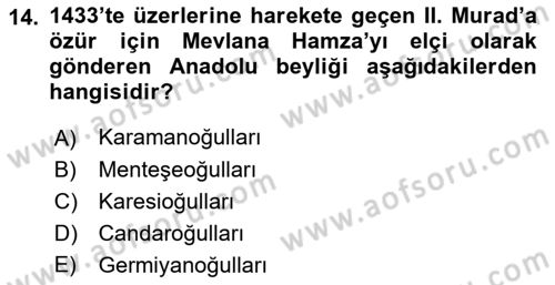 Osmanlı Diplomasisi Dersi Ara Sınavı Deneme Sınav Soruları 14. Soru