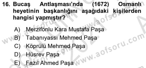 Osmanlı Diplomasisi Dersi 2021 - 2022 Yılı (Vize) Ara Sınav Soruları 16. Soru