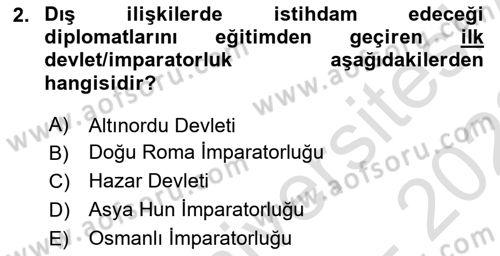 Osmanlı Diplomasisi Dersi Ara Sınavı Deneme Sınav Soruları 2. Soru