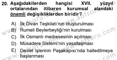 Osmanlı Diplomasisi Dersi 2021 - 2022 Yılı (Vize) Ara Sınav Soruları 20. Soru