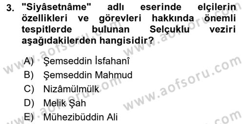 Osmanlı Diplomasisi Dersi Ara Sınavı Deneme Sınav Soruları 3. Soru
