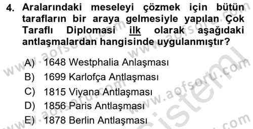 Osmanlı Diplomasisi Dersi Ara Sınavı Deneme Sınav Soruları 4. Soru