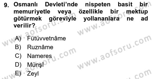 Osmanlı Diplomasisi Dersi 2021 - 2022 Yılı (Vize) Ara Sınav Soruları 9. Soru