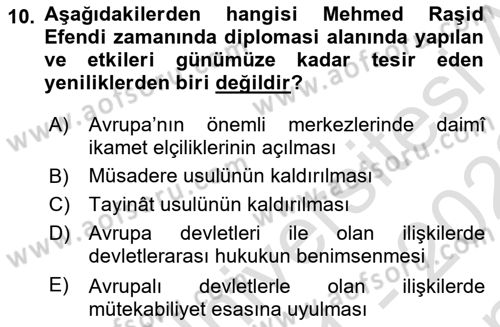 Osmanlı Diplomasisi Dersi 2021 - 2022 Yılı (Final) Dönem Sonu Sınav Soruları 10. Soru