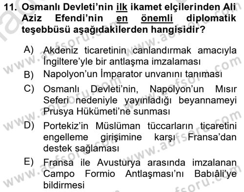 Osmanlı Diplomasisi Dersi 2021 - 2022 Yılı (Final) Dönem Sonu Sınav Soruları 11. Soru